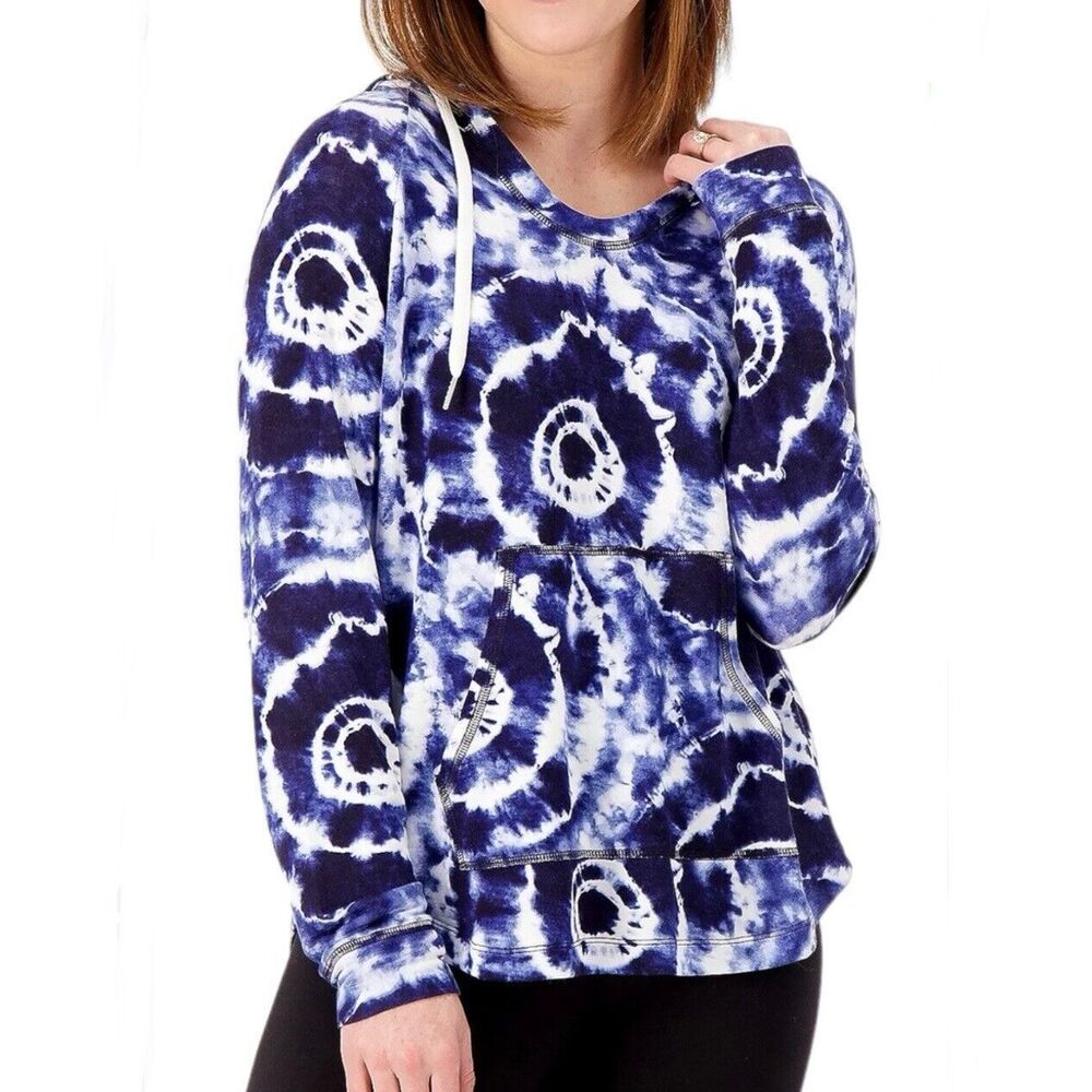 Koolaburra By UGG Blue Tie Dye Pullover Long Sleeve Hooded Tee Size Medium